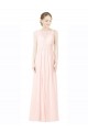 Best Long Chiffon Sleeveless Bridesmaid Dress with Sheer Illusion Top and V-Back UK