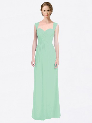 Best Long Chiffon Bridesmaid Dress with a Sweetheart Neckline and Pleated Shoulder Straps UK