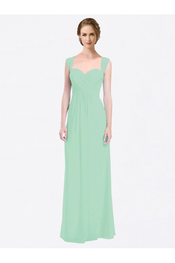 Best Long Chiffon Bridesmaid Dress with a Sweetheart Neckline and Pleated Shoulder Straps UK