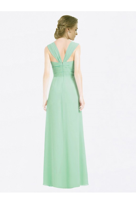 Best Long Chiffon Bridesmaid Dress with a Sweetheart Neckline and Pleated Shoulder Straps UK