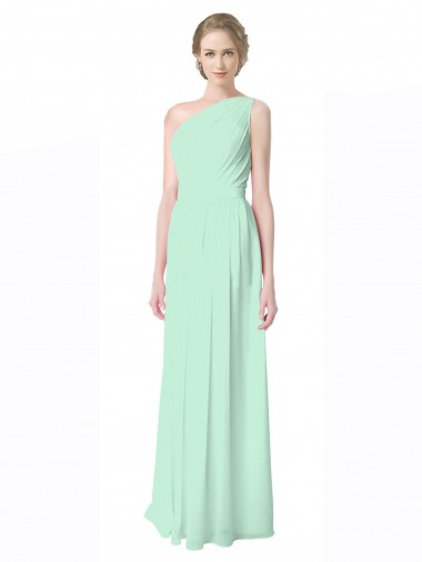 Best One Shoulder Chiffon Bridesmaid Dress with Asymmetrical Ruched Bodice UK