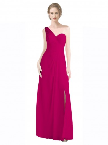 Best Full Length Chiffon Bridesmaid Dress with One Wide Shoulder Strap UK