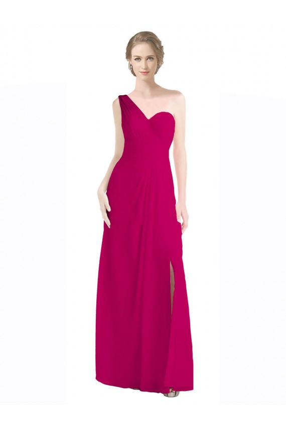 Best Full Length Chiffon Bridesmaid Dress with One Wide Shoulder Strap UK