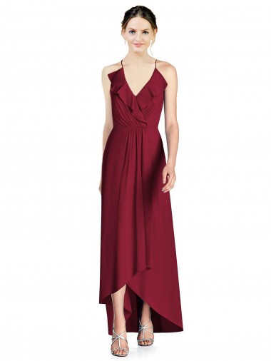 Best Draped V-Neck High Low Chiffon Bridesmaid Dress UK