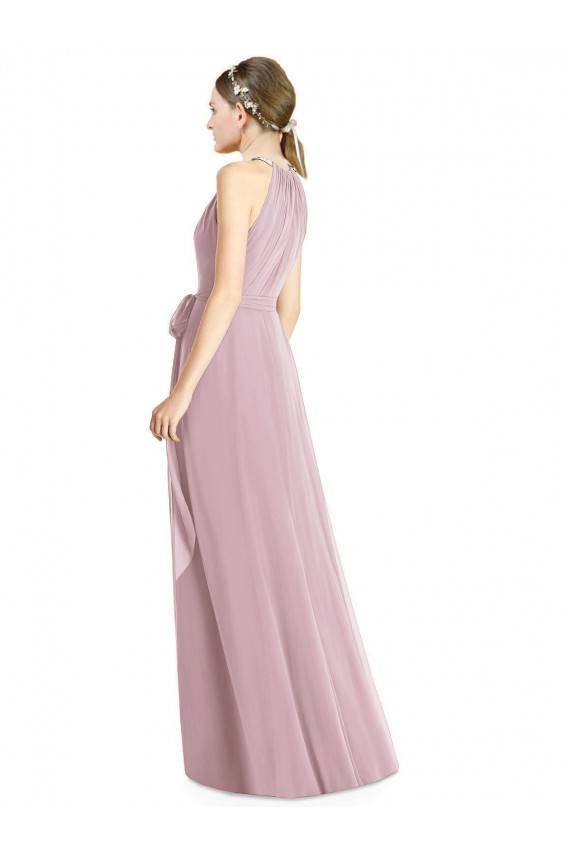Best Shirred Halter Neck Long Chiffon Bridesmaid Dress UK