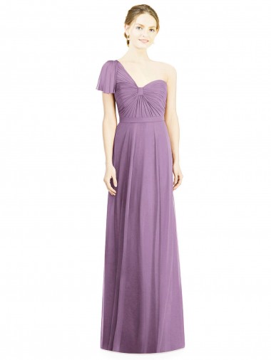 Best Flutter Sleeves One Shoulder Long Chiffon Bridesmaid Dress UK