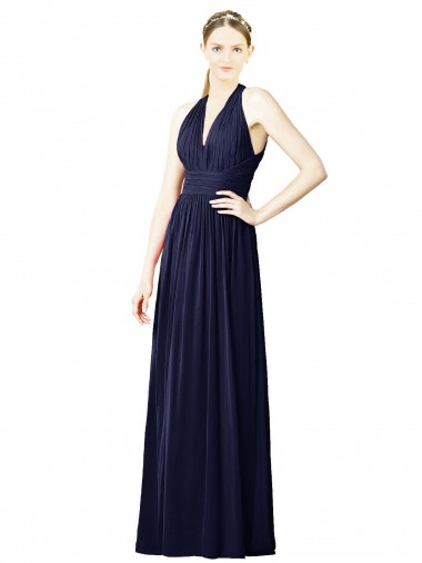 Best V-Neck Halter Long Open Back Chiffon Bridesmaid Dress UK