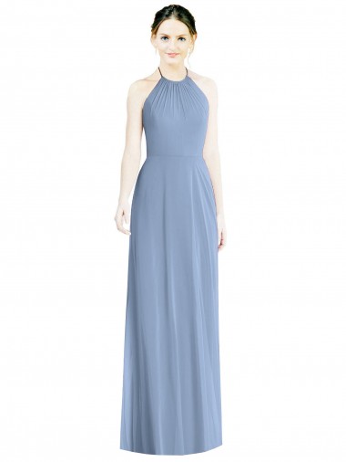 Best Halter Neck Tie Back Long Chiffon Bridesmaid Dress UK