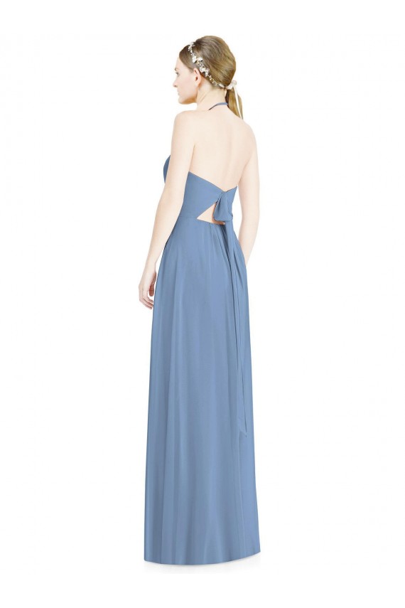 Best Halter Neck Tie Back Long Chiffon Bridesmaid Dress UK