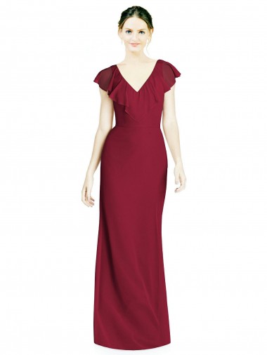 Best V-Neck V-Back Long Chiffon Bridesmaid Dress UK