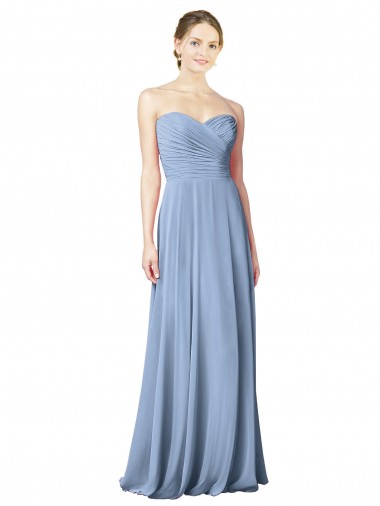Best Draped Strapless Sweetheart Full Length Chiffon Bridesmaid Dress UK