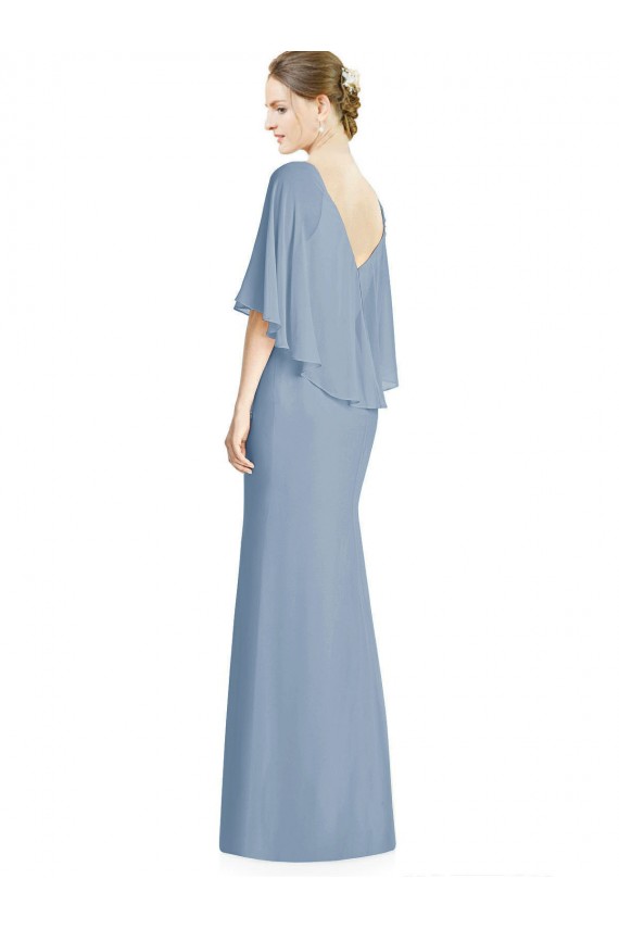 Best V-Back Trumpet Chiffon Bridesmaid Dress with Draped Cape Overlay UK