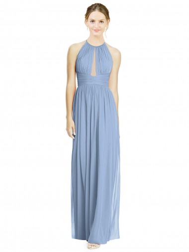 Best Open Back Long Chiffon Halter Bridesmaid Dress UK