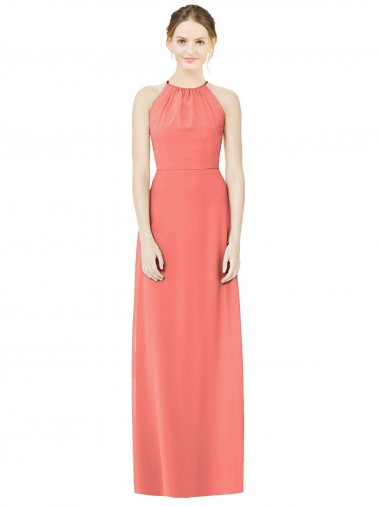 Best Open Back Shirred Halter Chiffon Bridesmaid Dress UK