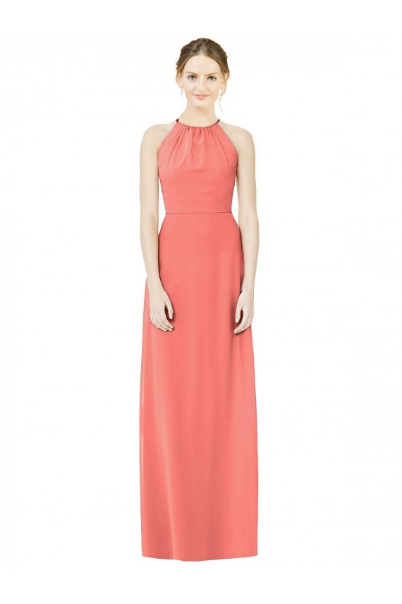 Best Open Back Shirred Halter Chiffon Bridesmaid Dress UK