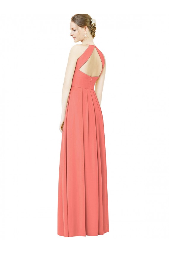 Best Open Back Shirred Halter Chiffon Bridesmaid Dress UK