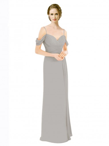 Best Draped Cold Shoulder Chiffon Bridesmaid Dress with Pleated Wrap Bodice UK