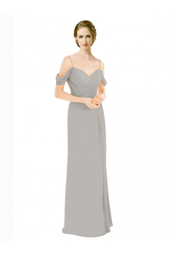 Best Draped Cold Shoulder Chiffon Bridesmaid Dress with Pleated Wrap Bodice UK
