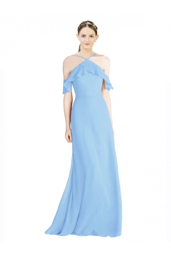 Best Halter Frill Cold Shoulder A-Line Chiffon Bridesmaid Dress UK