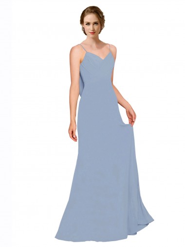 Best Cowl Back Long Chiffon Slip Bridesmaid Dress with Straps UK