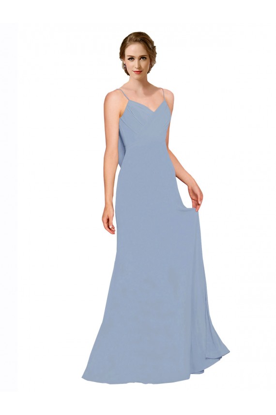 Best Cowl Back Long Chiffon Slip Bridesmaid Dress with Straps UK