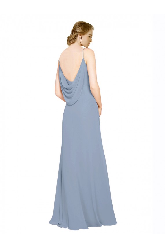 Best Cowl Back Long Chiffon Slip Bridesmaid Dress with Straps UK