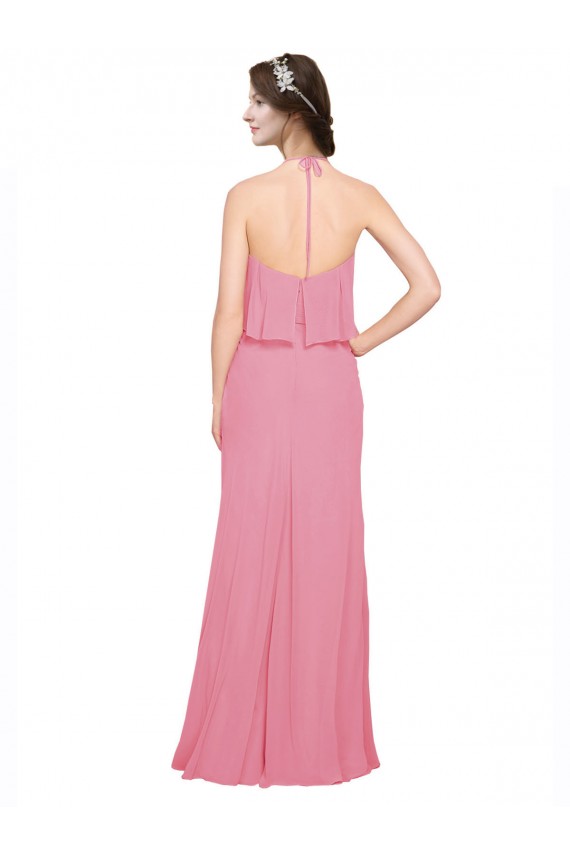 Best Ruffle Halter Neck A-Line Chiffon Bridesmaid Dress with Open Back UK