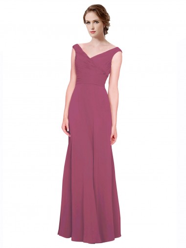 Best V-Neckline Long Chiffon Bridesmaid Dress with Wide V-Back UK