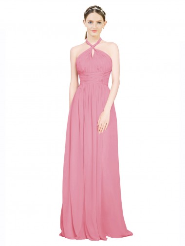 Best Halter Neck Keyhole A-Line Chiffon Bridesmaid Dress UK