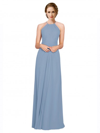 Best Pleated Halter Neckline A-Line Chiffon Bridesmaid with Criss Cross Back UK