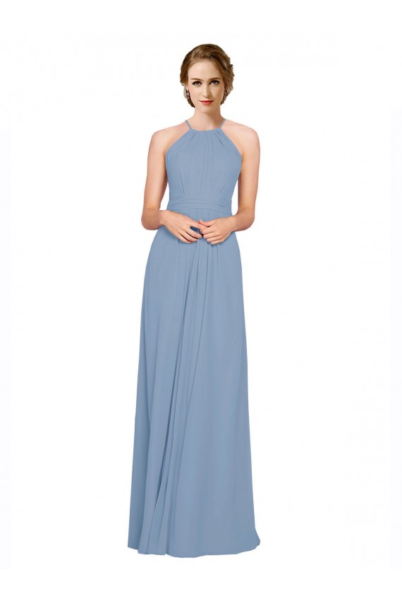 Best Pleated Halter Neckline A-Line Chiffon Bridesmaid with Criss Cross Back UK