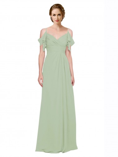 Best Split Cold Shoulder Draped A-Line Chiffon Bridesmaid Dress UK