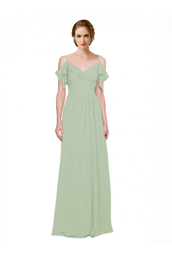 Best Split Cold Shoulder Draped A-Line Chiffon Bridesmaid Dress UK