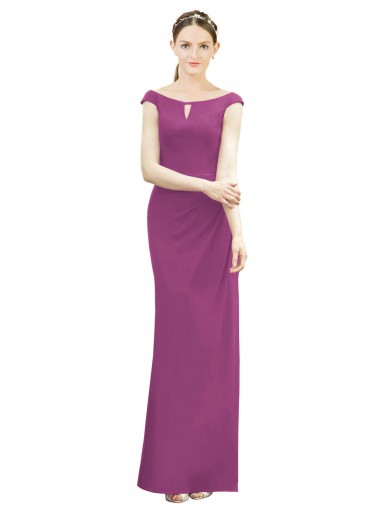 Best Full Length Long Chiffon Bridesmaid Dress with Boat Neck UK