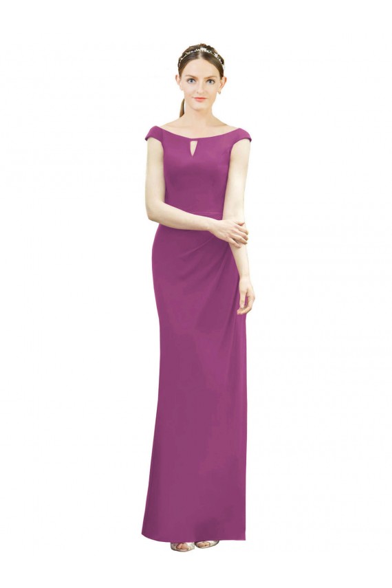 Best Full Length Long Chiffon Bridesmaid Dress with Boat Neck UK