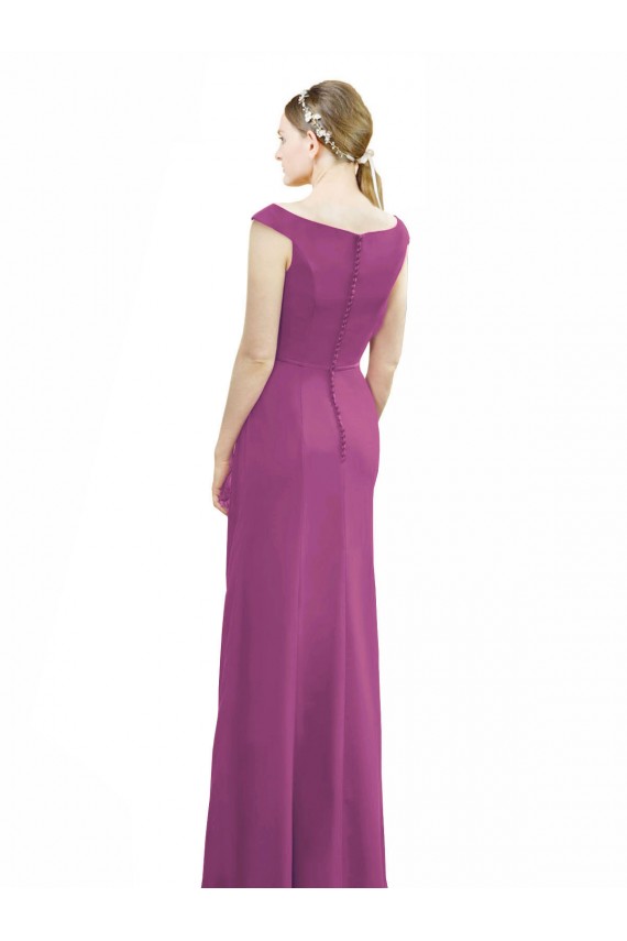 Best Full Length Long Chiffon Bridesmaid Dress with Boat Neck UK