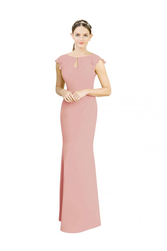 Best Chiffon Cap Sleeves Long Bridesmaid Dress with Keyhole UK