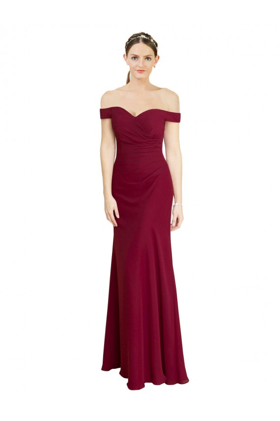 Best Off the Shoulder Long Chiffon Bridesmaid Dress / Prom Dress with Pleats UK