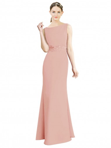 Best Full Length Long Chiffon Bridesmaid Dress with Pleated Lace Waist UK