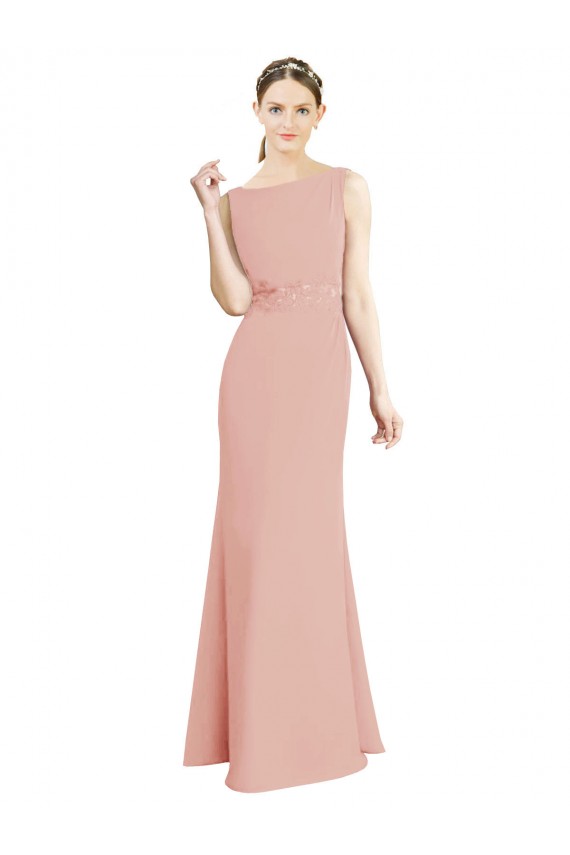 Best Full Length Long Chiffon Bridesmaid Dress with Pleated Lace Waist UK