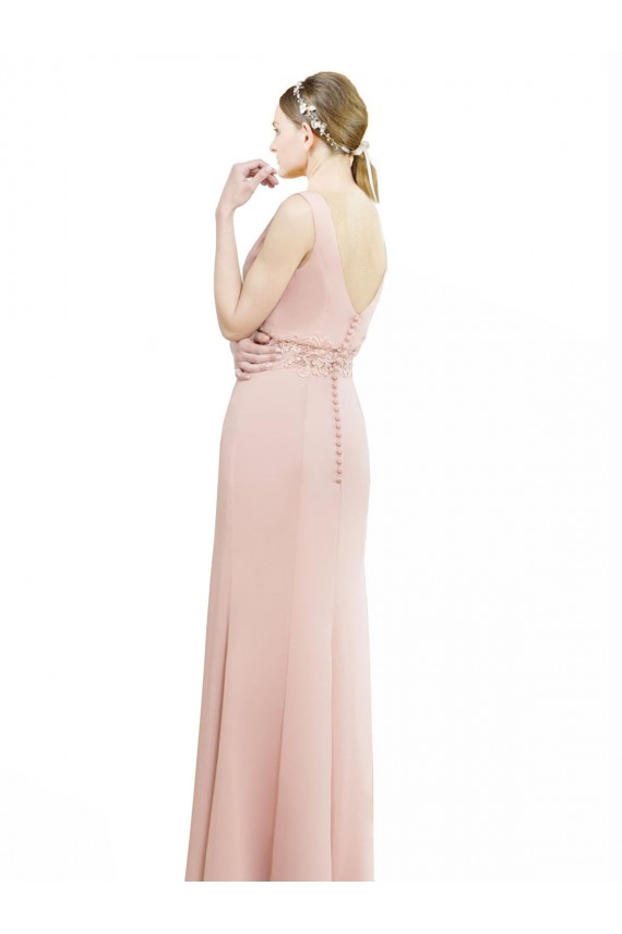 Best Full Length Long Chiffon Bridesmaid Dress with Pleated Lace Waist UK