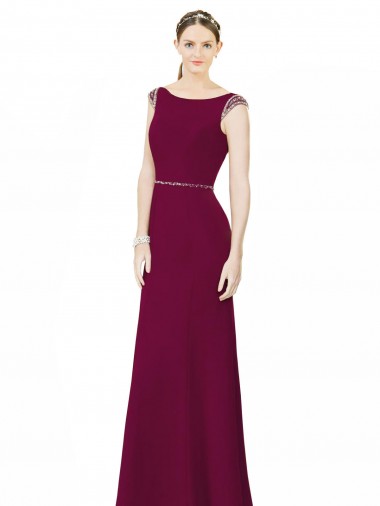 Best Slim Chiffon Bridesmaid Dress with Embellished Capped Sleeves UK