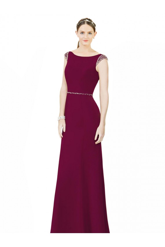 Best Slim Chiffon Bridesmaid Dress with Embellished Capped Sleeves UK