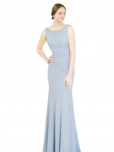Best Full Length Chiffon Bridesmaid Dress with Sparkly Neckline and Belt UK