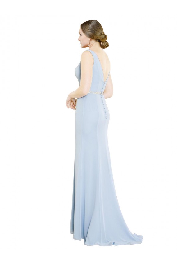 Best Full Length Chiffon Bridesmaid Dress with Sparkly Neckline and Belt UK