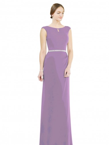 Best Long Chiffon Bridesmaid Dress with Boat Neckline and Keyhole UK