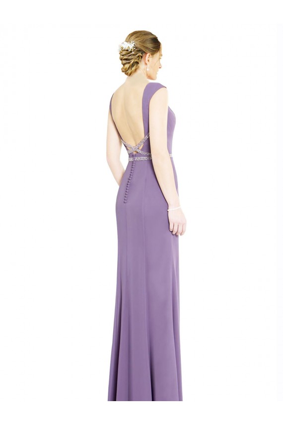 Best Long Chiffon Bridesmaid Dress with Boat Neckline and Keyhole UK