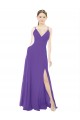 Best Long Chiffon A-Line Bridesmaid Dress with Deep V-Neckline and Side Slit UK
