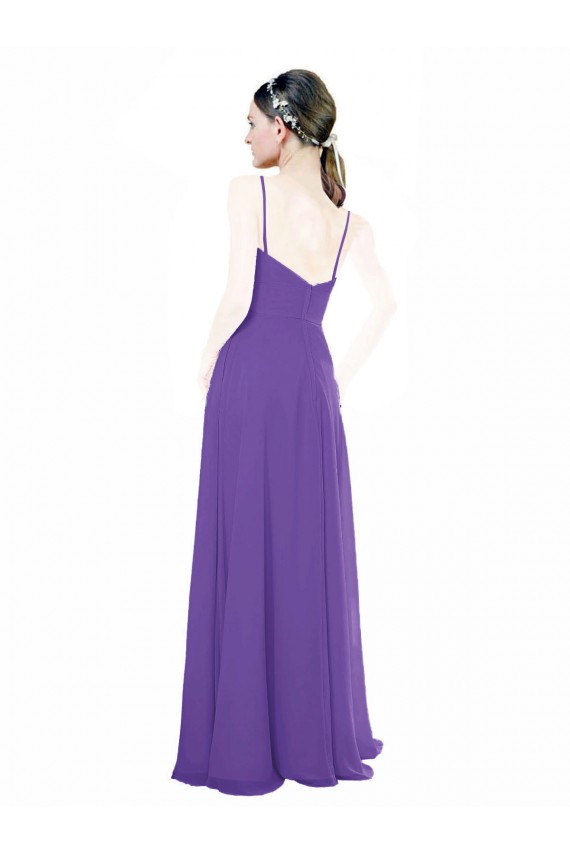 Best Long Chiffon A-Line Bridesmaid Dress with Deep V-Neckline and Side Slit UK