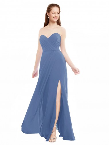 Best Classic Strapless Bridesmaids Dress with Draped Sweetheart Bodice and Side Slit UK